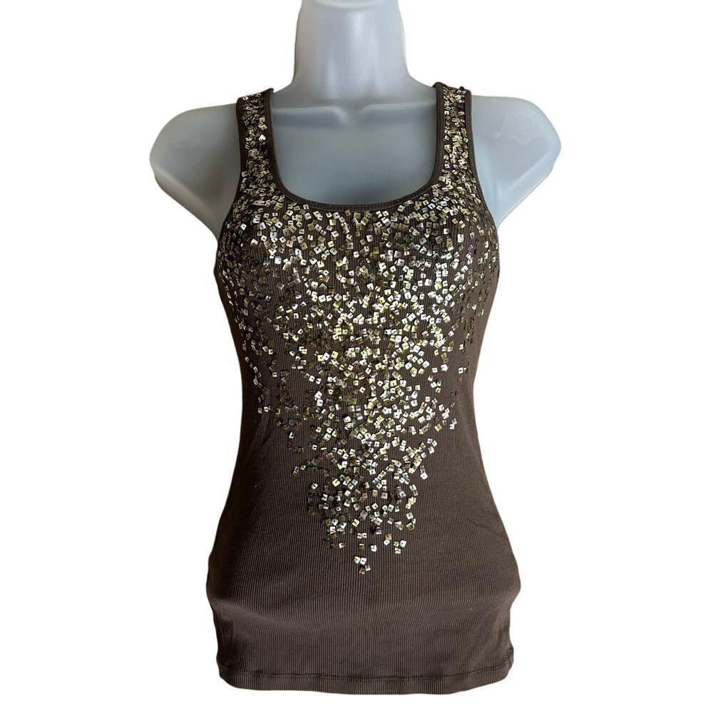 Express Women's Size XS Taupe Sequin Tank Top Scoop Neck